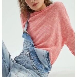 ANTHROPOLOGIE Damien Asymmetrical Coral Knit Dolman Sleeve Pullover Top Size Lg